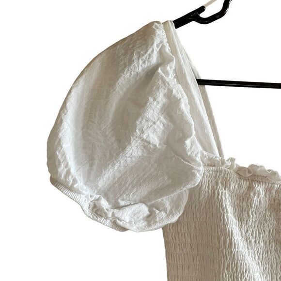 COPPER KEY Textured Puff Sleeve Smocked Dress Size Large White - Picture 4 of 7